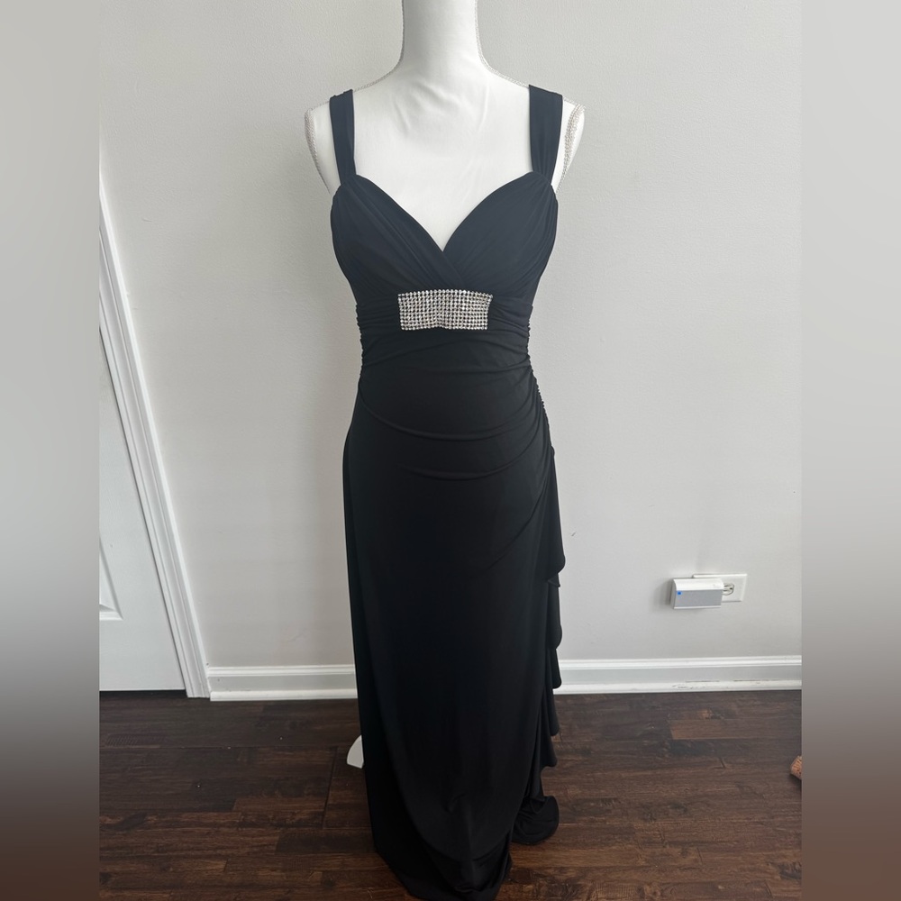 Betsy & Adam Black Maxi Dress with Embellished Waist